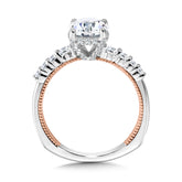 Graduating Two-Tone & Milgrain-Beaded Hidden Halo Diamond Engagement Ring